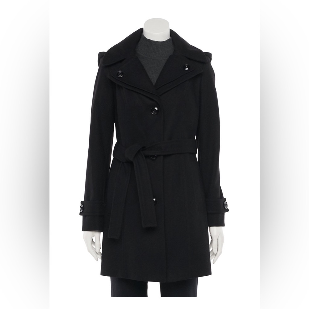 Women's TOWER by London Fog Wool Blend Trench Coat, Size: Large, Black